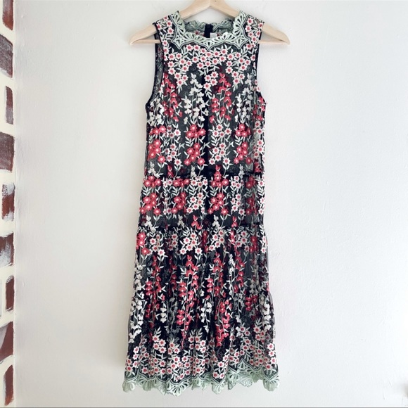 Erin Erin Fetherston Lily Of The Valley Floral Lace Sheer Sleeveless Dress Sz 2 - Picture 7 of 7